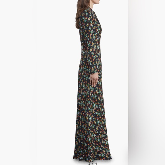 NWT $1998 Lafayette 148 New York Floral Twist Neck Long Sleeve Maxi Dress  - 10! - Picture 4 of 9